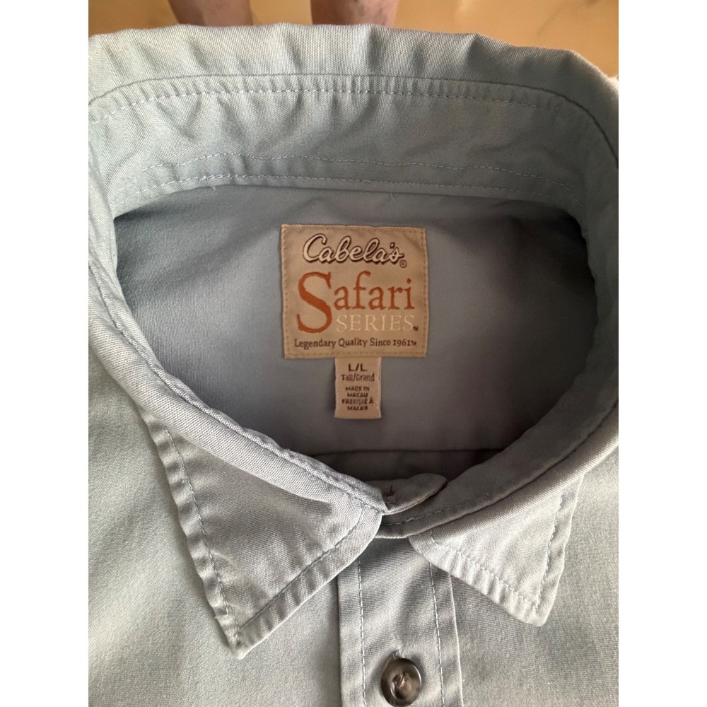 Cabelas Safari Series Mens Lg/Tall Blue Gray Short Sleeve Button Down Shirt -EUC - Picture 2 of 12
